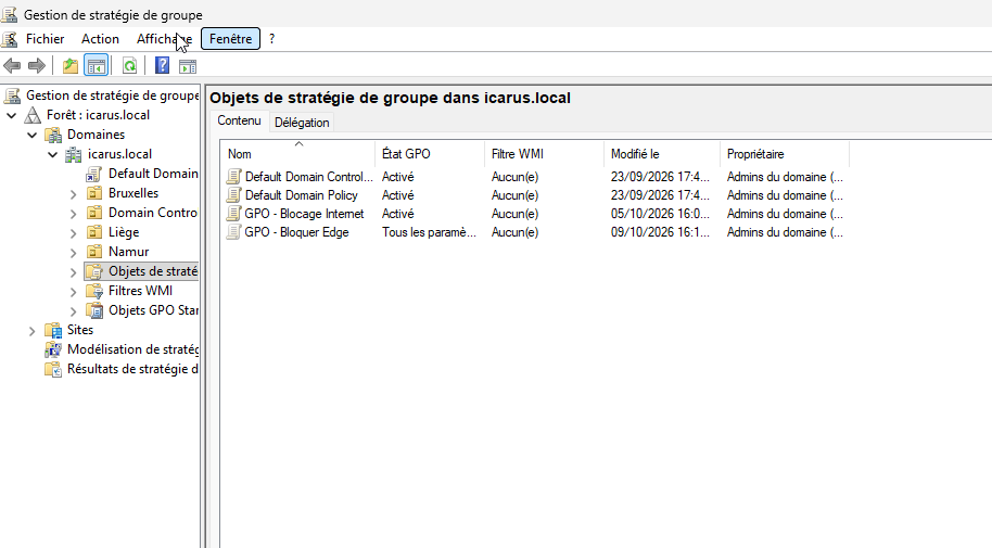 Configuration d'une GPO dans Group Policy Management, notamment la partie consacrée au script de démarrage.