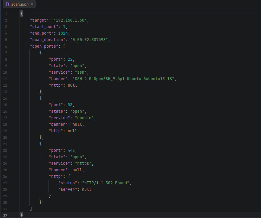 Exemple de fichier JSON généré à la suite d'un scan.